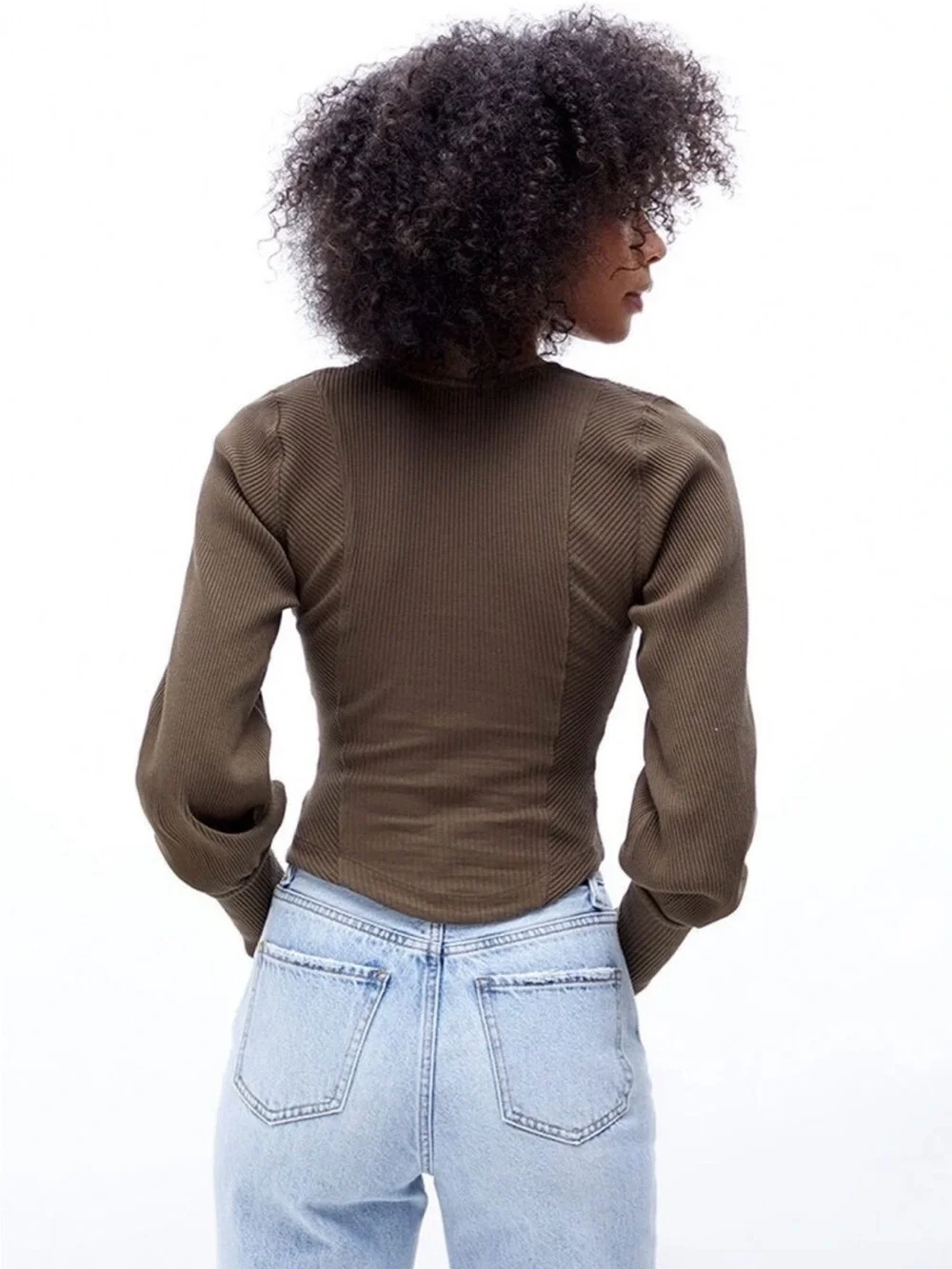 Free People Brown Ribbed Scoop-Neck Women's Top